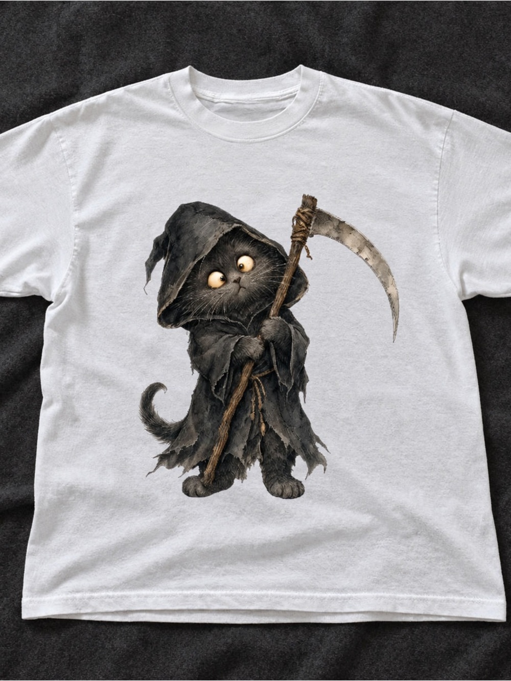 Black Grim Reaper Cat Gildan Graphic Tee